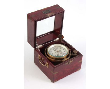A TWO DAY RUSSIAN MARINE CHRONOMETER in mahogany brass bound case 17.5cm high