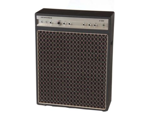 A VINTAGE JENNINGS J100 COMBI AMPLIFIER circa 1970, the cab has its four original celestion 10” speakers, foot switch, leads 