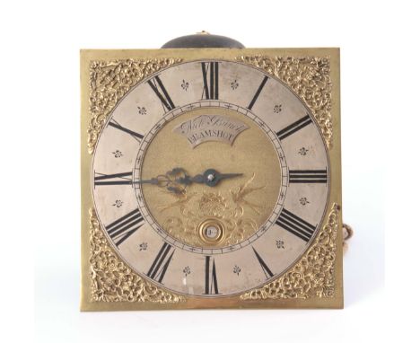 NICHOLAS BUNCH, BRAMSHOT A MID 18th CENTURY 11"  DIAL LONGCASE CLOCK MOVEMENT with brass square dial fronting a plated 30-hou