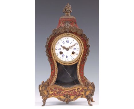 HENRY MARC, PARIS. A MID 19th CENTURY FRENCH TORTOISESHELL AND BOULLE MANTEL CLOCK the balloon shaped case with inlaid brass 