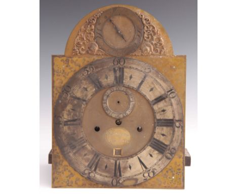 THOMAS HUGHES, LONDON. A GEORGE III LONGCASE CLOCK MOVEMENT the 12" arched brass dial with silvered chapter ring surrounding 