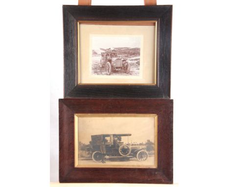 TWO LARGE EARLY 20th CENTURY PHOTOGRAPHIC PRINT OF A VINTAGE CARS largest measures 24cm high, 39cm wide  - mounted in a glaze