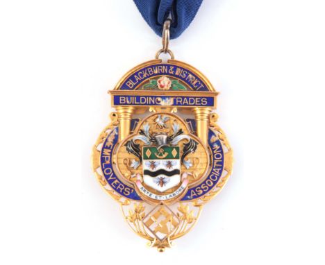 A LARGE 9CT GOLD AND ENAMEL MASONIC PENDANT 10.8cm high, app. 112g