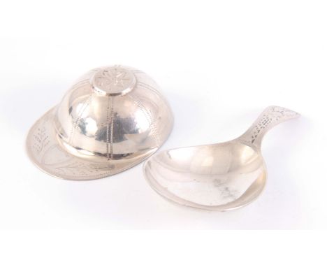 TWO SILVER CADDY SPOONS, one formed as a jockeys cap, app. 19.5g