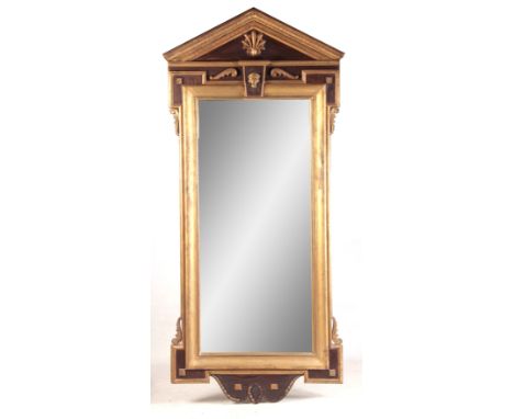 A LARGE 20TH CENTURY ADAM STYLE HANGING MIRROR with architectural pediment and moulded surround 234cm high 108cm wide.