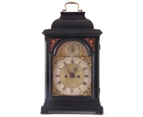 A GEORGE III EBONISED BRACKET CLOCK SIGNED B. STUMBELS, PLAZA, COVENT GARDEN, LONDON the inverted bell top case enclosing a 7