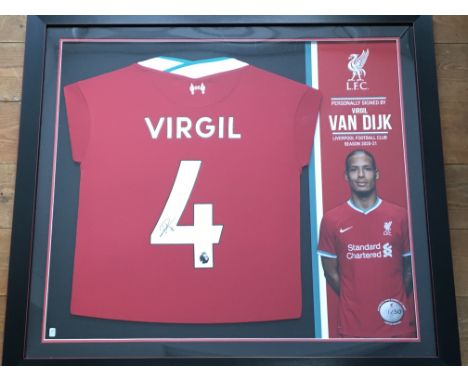 *A Liverpool FC Virgil Van Dijk signed limited edition shirt in frame. IMPORTANT: Online viewing and bidding only. Collection