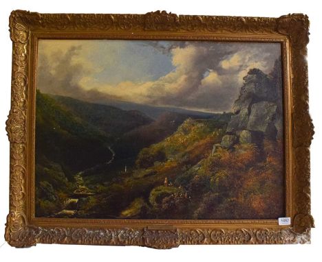 John Henry Hawksworth (19th century)An extensive landscape with figures picnicking in the foreground, possibly Derbyshireoil 