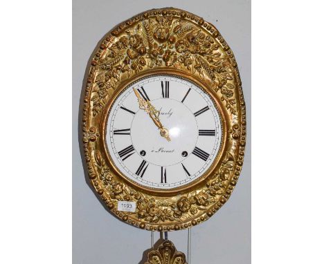 A French striking wall clock dial signed AncleyCondition report: Copper surfaces are discoloured but nicely aged. The hour ha