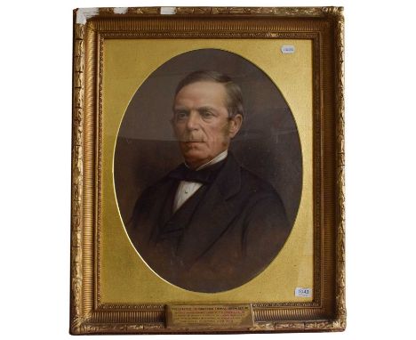 English School (19th century), Portrait of a gentleman, the presentation plaque inscribed "Presented to brother Thomas Greenl