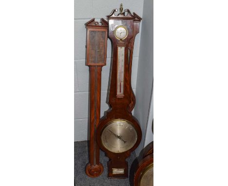 Two 19th century wheel barometers and an early 19th century mahogany stick barometer