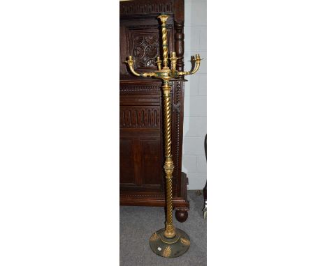 A gilt brass and green painted metal four light standard lamp, AF, 174cm