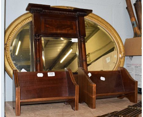 An 19th century oval gilt framed wall mirror, an invetred breakfront mahogany framed pier glass of similar date, and a pair o