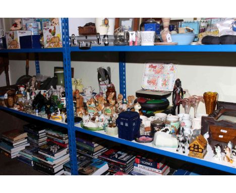 Wall clock, Pendelfin, Moorcroft pin dish, Goebel cats, glass ornaments, two small character jugs, pair of prints, etc
