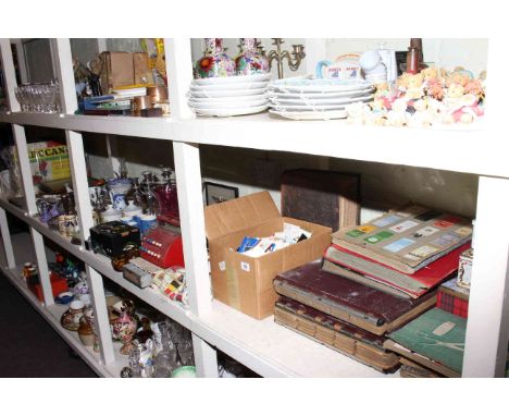 Imperial typewriter, records, pictures, vintage toilet roll holder, hotel match sleeves, china, glass, etc