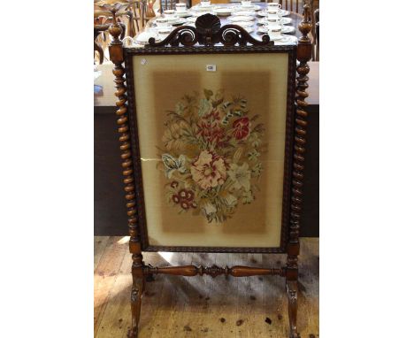 Victorian mahogany needlework twist column firescreen