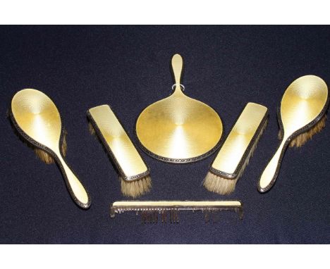 Silver and yellow enamel dressing table set