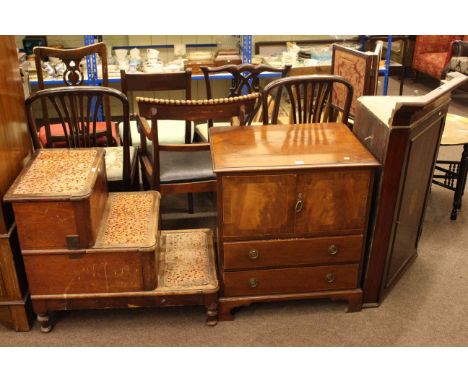 Victorian step commode, inlaid mahogany hanging corner cabinet and small cupboard