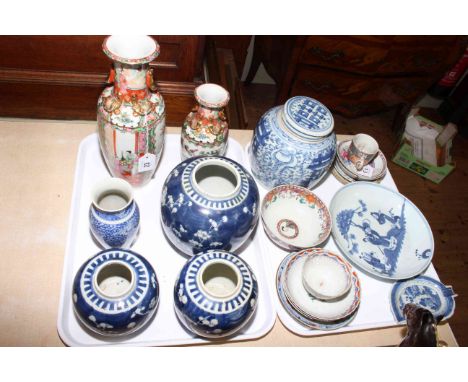 Two trays of Chinese porcelain including 18th Century saucers