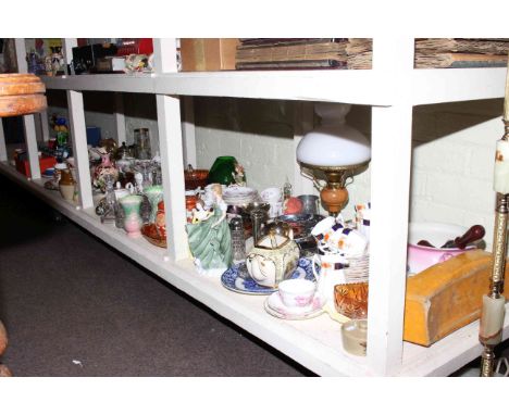 Poole pottery vases, china, glassware, ornaments, lamp, onyx coffee table and standard lamp, etc