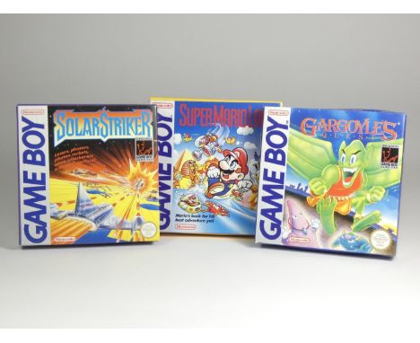 Three Gameboy games, to include Gargoyles Quest (original box, case and manual), Super Mario Land (original box, plastic inse