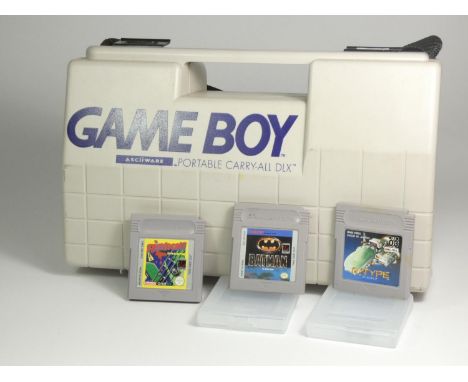 A Asciiware Portable Carry-all DLX, for a Nintendo Gameboy, with moulded fitted interior to accommodate the console, games an