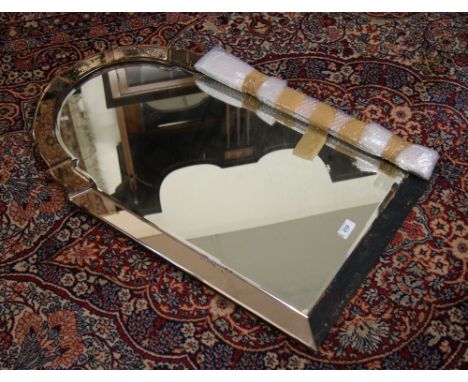 Art Deco arched top sectional border mirror (for restoration, complete)
