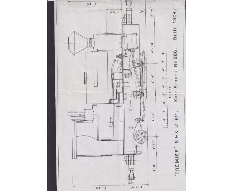 Copies of scale drawings of old steam engines including Tal-Y-Llyn Railways