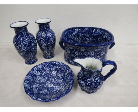 Blue chintz floral planter, vases, jug and bowl