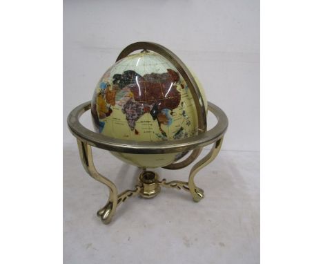 Mother of pearl gemstone world globe on stand 47cm diameter approxno compass