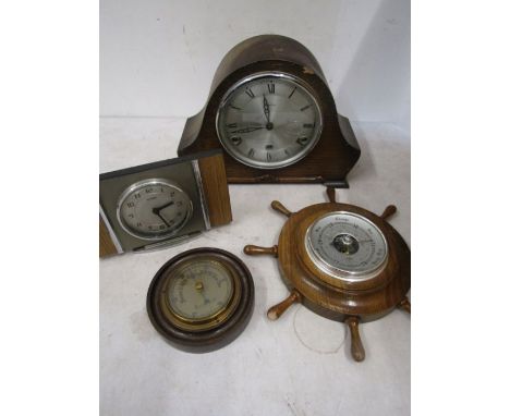 mantle clock, retro Metamec clock and 2 barometers