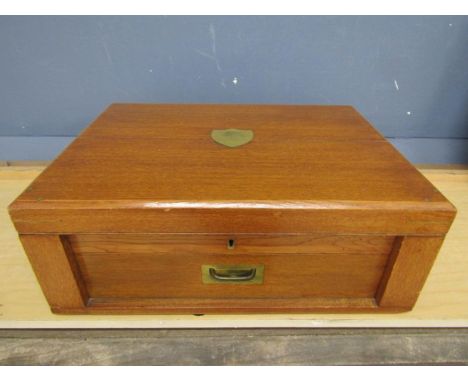 An oak military style canteen of near matching cutlery for 12 settings plated and with large ladle and serving spoons etcno l
