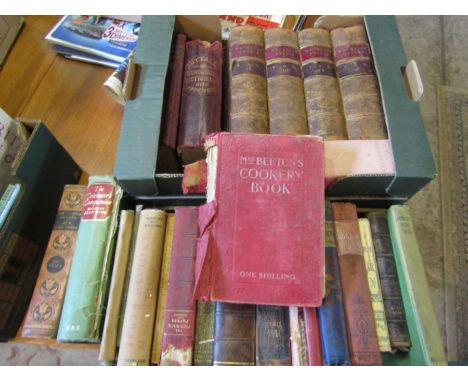 A box of vintage books inc 4 x vol Waverley Novels, Beetons cook book etc