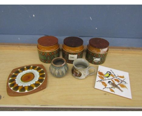 Hornsea Tea, Coffee and Sugar canisters, Pottery and hand painted tile etc&nbsp;