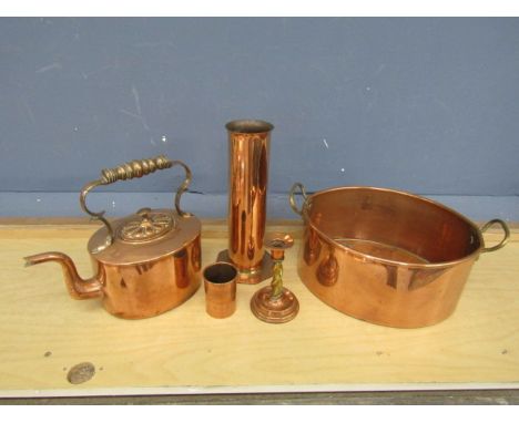 Copper kettle, cooking pot and candlestick etc&nbsp;