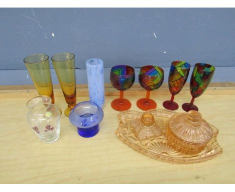 Mixed coloured glassware to include Caithness Crystal vase etc&nbsp;