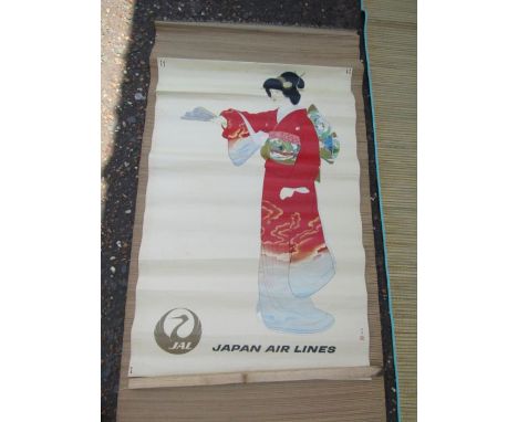 Vintage Japan Air Lines promotional poster and 2 rush mats&nbsp;