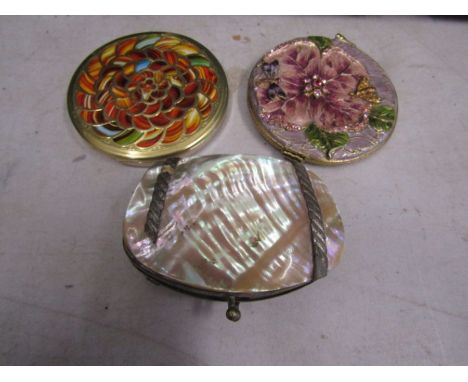 2 compacts and a vintage mother of pearl purse