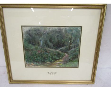 Edward W Waite (1854-1924) 'In and English Garden' pastel 8x11" signed with initials