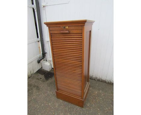 Vintage Oak filing cabinet with tambour door and key H117cm W50cm D44cm approx&nbsp;