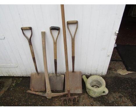 Garden tools and concrete planter&nbsp;