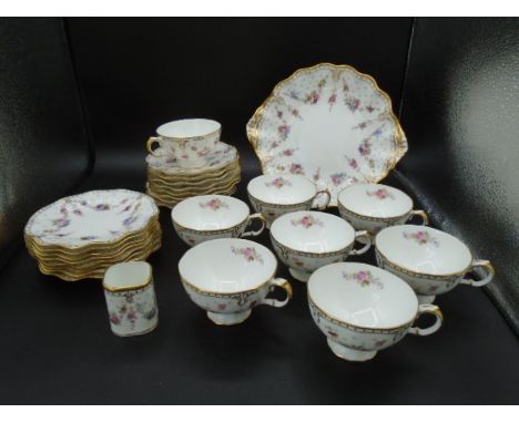 Royal Crown Derby part tea service in the Royal Antoinette A1225 pattern comprising of 8 cups, 8 saucers, 8 side/cake plates,