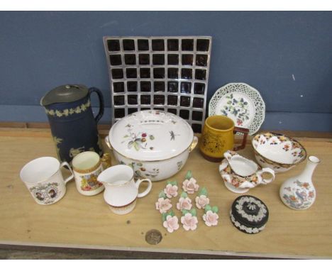 Royal Crown Derby style cream jug and bowl, Capodimonte flowers&nbsp; Wedgwood, Royal Worcester and Wade etc&nbsp;