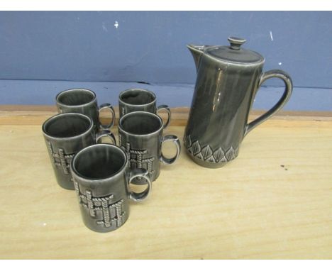 Holkham Pottery coffee pot and 5 coffee cups&nbsp;