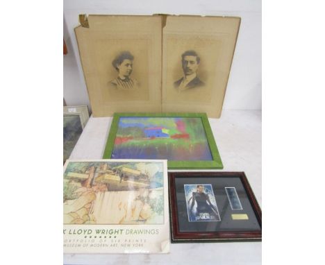 Tomb Raider film cell, 2 vintage photographs, a painting and a folder of architectural prints