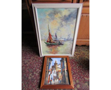 oil on canvas seascape Amsterdam and one other 59cm x 79cm approx&nbsp;