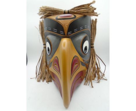 Canadian First Nation Owl mask, designed, hand carved from cedar wood and hand painted by Bill Henderson Kwakwaka'wakw master