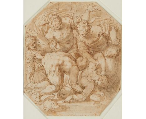 Late 16th century Northern Italian old master pen and ink drawing on laid paper. Possibly depicting the death of a Classical 