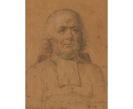 Paul Gregoire (French, 1755-d. unknown). Old Master graphite on paper portrait depicting Charles Michel de l'Epee, a French p