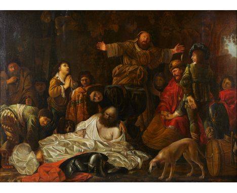 Attributed to Gerrit Willemsz Horst (Dutch, 1612-1652). Oil on canvas Old Master painting titled "Humiliation of King Ahab," 